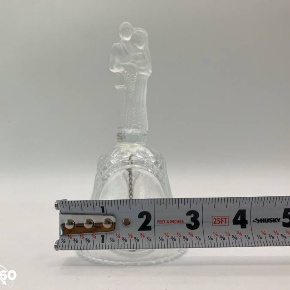 Vintage Bride and Groom Crystal Dinner Bell, 6in, Frosted Glass - Wedding Couple